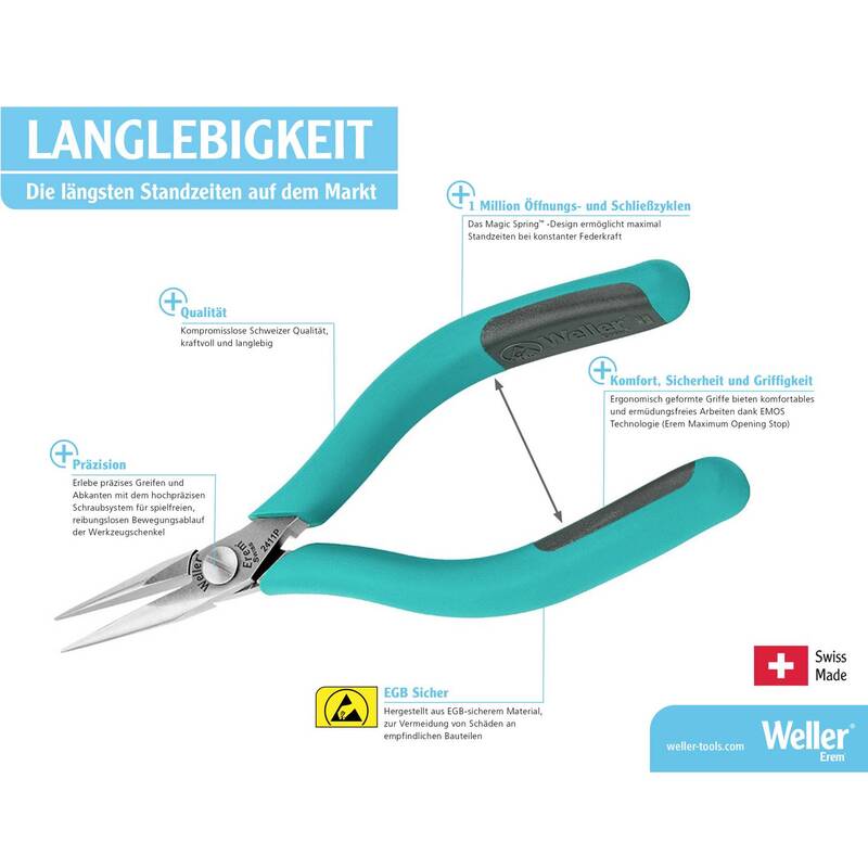 Weller Erem Flachzange Zange 531E Präzisionszange 125mm Werkzeug 75,80g Griff - 4003019074907