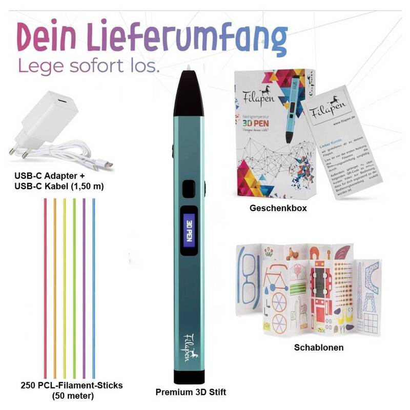 Filapen 3D Drucker-Stift PCL 1.75mm Premium Kreativstift für Kinder leicht - 4744999018542