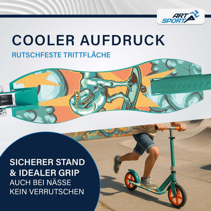Cityroller Kinder Scooter Dino-Mint mit XXL Rädern und Hinterradbremse grün - 4260304765753