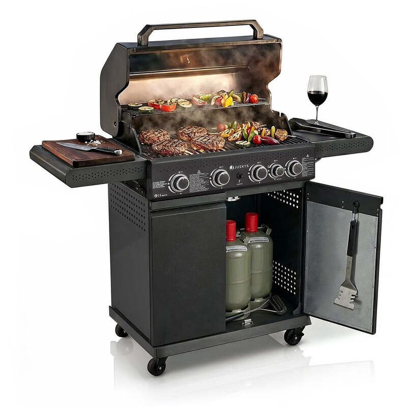 BBQ Gasgrill Savannah Grillwagen 4 Hauptbrenner 1 Seitenbrenner anthrazit grau - 4262437181202