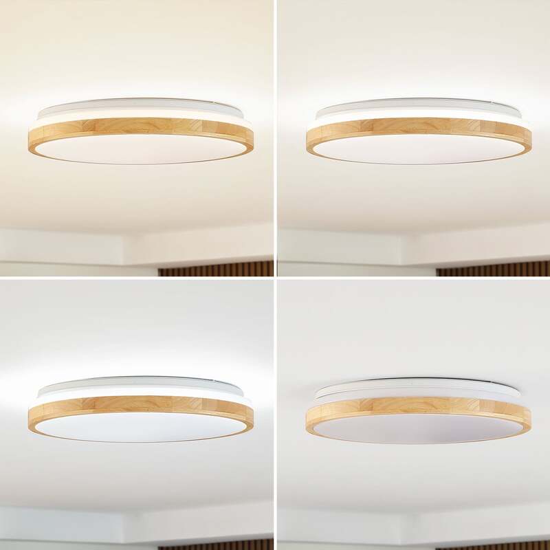 Lindby Deckenlampe Leuchte Emiva LED dimmbar Holz weiß Ø49cm CCT 30W 9cm - 4251911711967