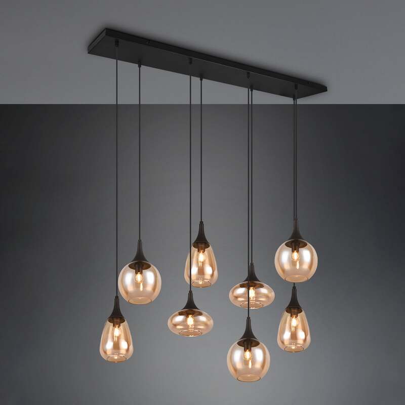 TRIO LIGHTING Hängeleuchte Pendelleuchte Lampe Lumina Glas schwarz amber Metall - 4017807577679