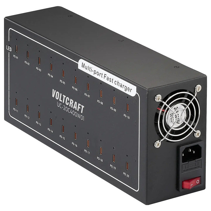 VOLTCRAFT UC-20C400W01 USB Ladegerät 400W 20x USB-C für iPhone iPad Android - 4064161390833