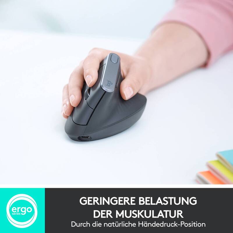 Logitech Ergonomische Maus MX Vertical Bluetooth Schwarz Silber 4 Tasten 4000dpi - 5099206081901