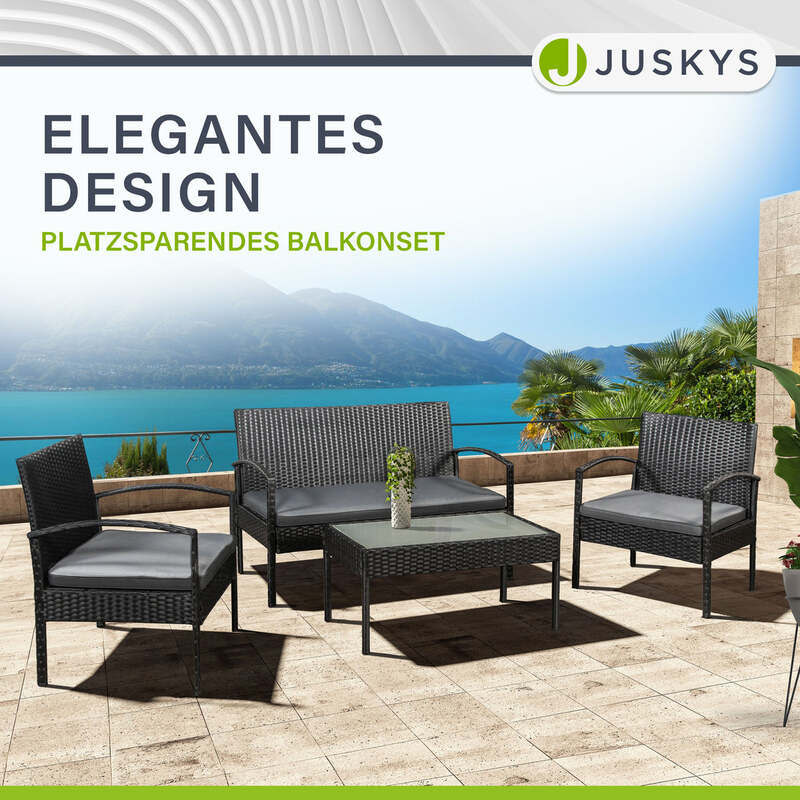 Polyrattan Gartenmöbel Trinidad Sitzgruppe Tisch Bank Sessel schwarz 4 Persone - 4260304769775