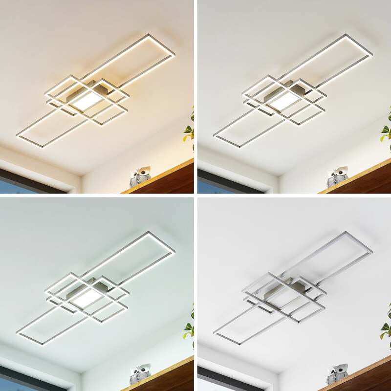 Lindby Deckenleuchte Caitlin LED Lampe dimmbar nickel CCT Fernbedienung 105x42cm - 4251096595598
