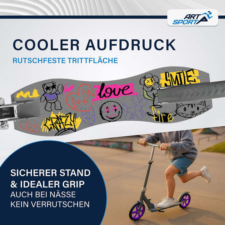 Cityroller Scooter Graffity XXL Räder Hinterradreibungsbremse Fußständer - 4260304765760