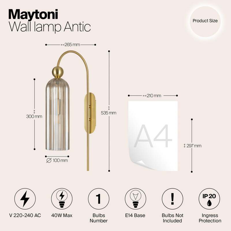 Maytoni Wandleuchte Antic mit Glas in Cognac, dimmbar, messing, 56,5cm hoch - 4251110031804