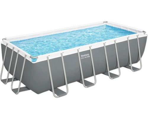 Bestway Aufstellpool Framepool eckig 488x244x122cm mit Sandfilteranlage grau - 4306516706075