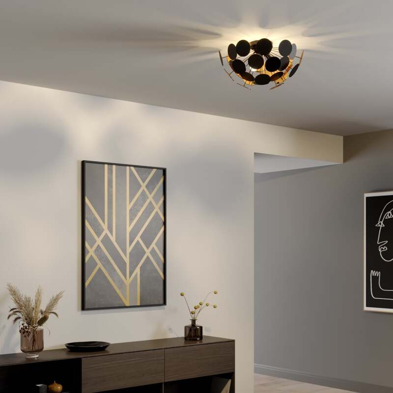 Lindby Deckenlampe Kinan LED E14 Leuchte dimmbar schwarz gold Ø 54 cm 3-flammig - 4251096527834