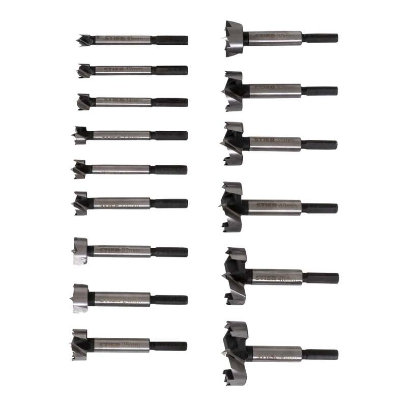 Stier Forstnerbohrer Bohrer Set 15-teilig in Holz-Kassette 10-50mm C45 Stahl - 4251709636229