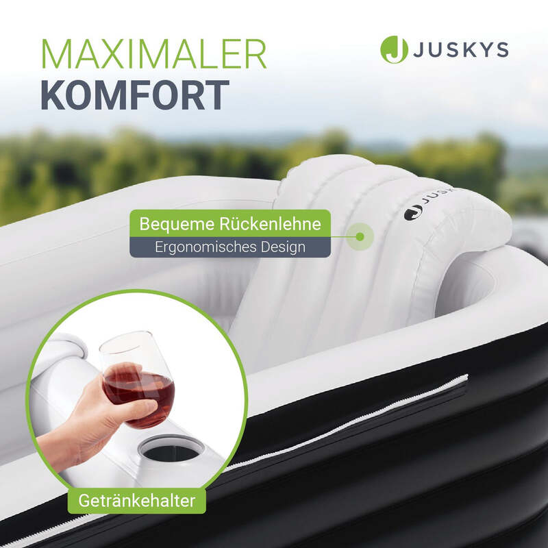 Aufblasbare mobile Badewanne mit Luftpumpe Abdeckung Rückenlehne 170x87x50 cm - 4262437183336