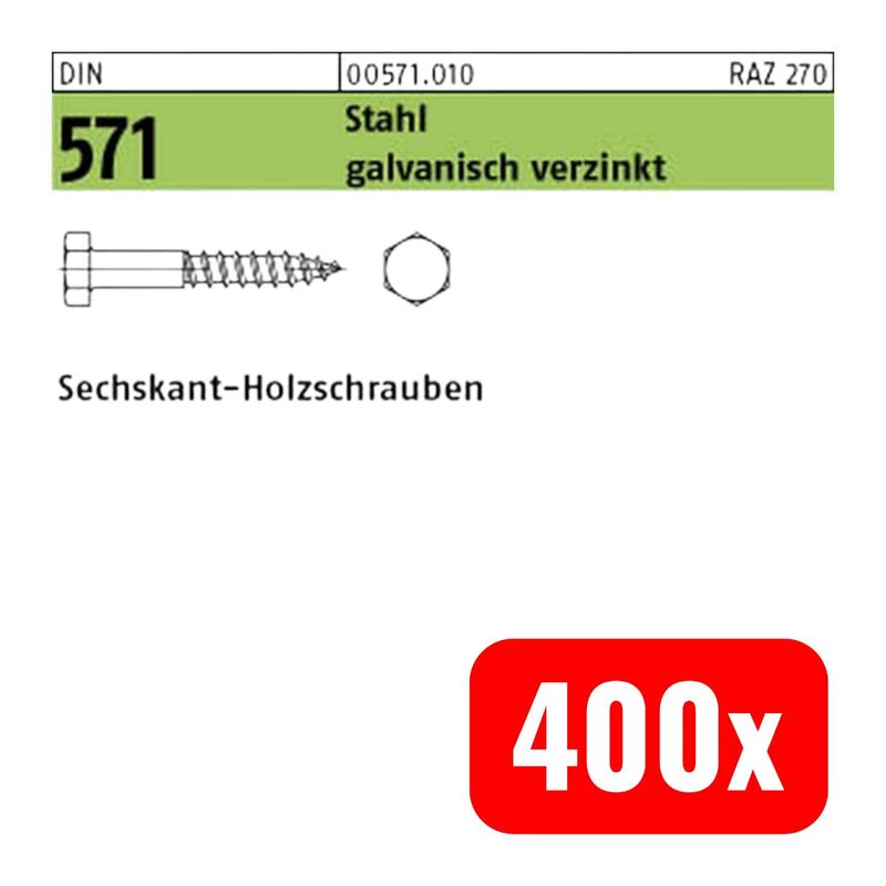 1 Pack Sechskant-Holzschr. DIN 571 Stahl 8 X 130 Galv. Verzinkt Gal Zn (Inhalt: 100 Stück). - 4043952105757