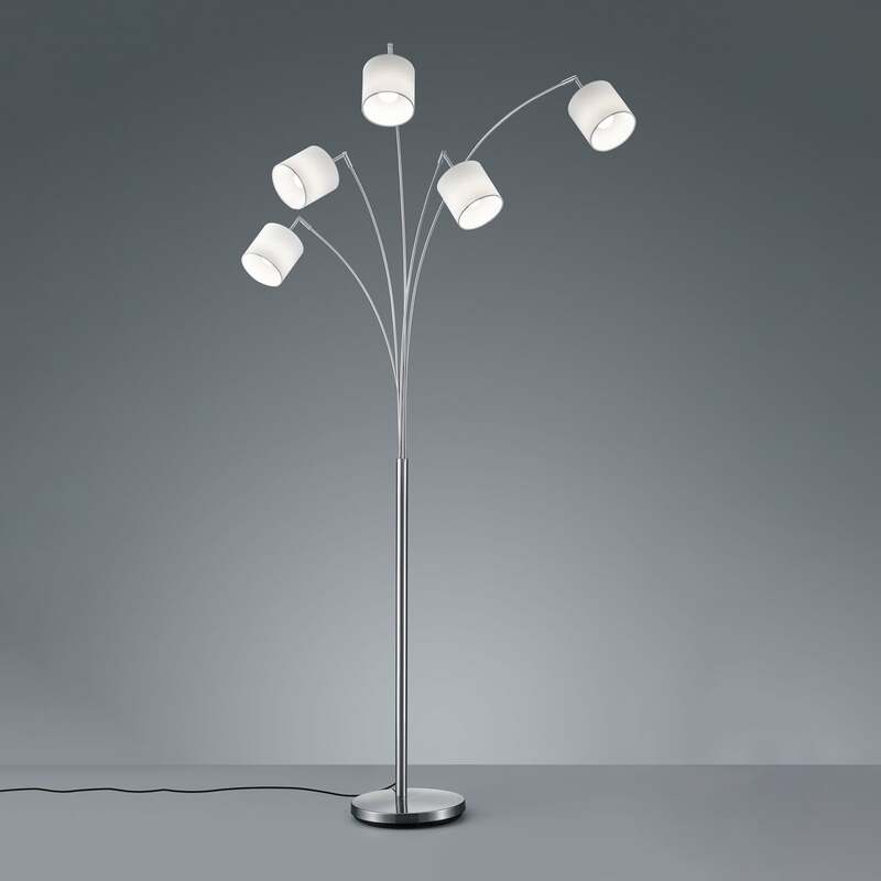 Reality Stehlampe Stehleuchte Tommy nickel weiß Stoff Standleuchte H200cm 5-flg - 4017807395143
