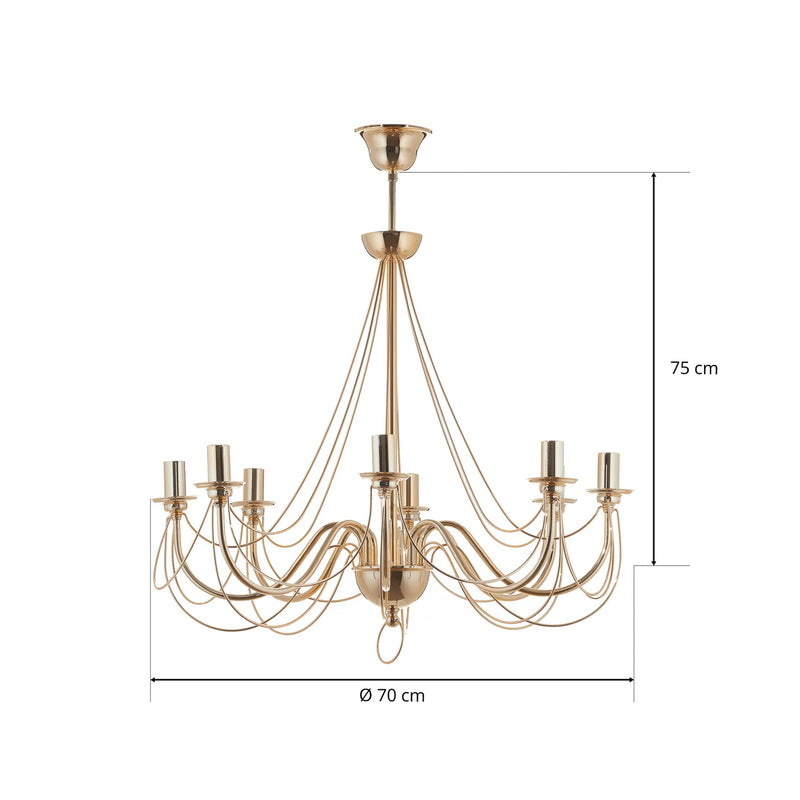 Kronleuchter Retro Hängelampe gold 8-flammig LED dimmbar 75cm Abhängung Ø70cm - 5905563001684