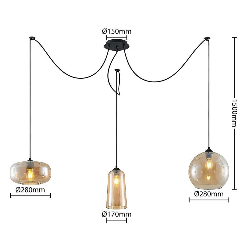 Lucande Pendelleuchte Hängeleuchte Zyli LED dimmbar 3-flammig schwarz amber - 4251911701722