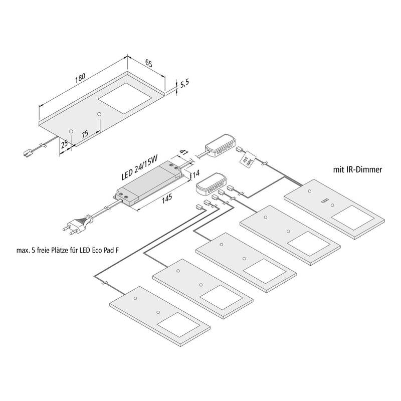 Hera LED Unterbaulampe Eco-Pad F 5x Set dimmbar warmweiß Aluminium 3000K - 4051268211123