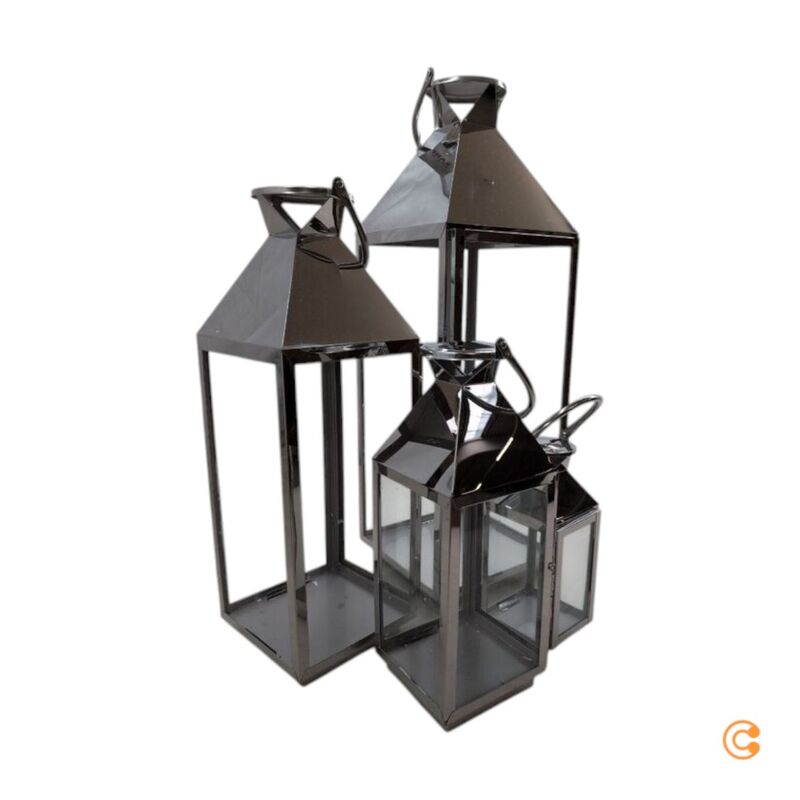KARE Giardino Lantern, Silver, Set of 4, Stainless Steel, Glass - 4025621313557