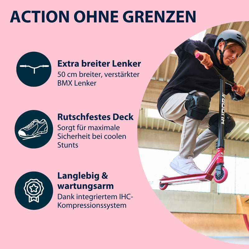 HUDORA Stunt Scooter XQ-13.1 rot 360° Lenkung für Tricks bis 100 kg neu - 4005998857762