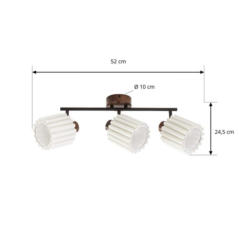 Lindby Deckenstrahler Shiloh LED dimmbar 3-flammig Holz walnuss beige 52x24,5cm - 0000010052835