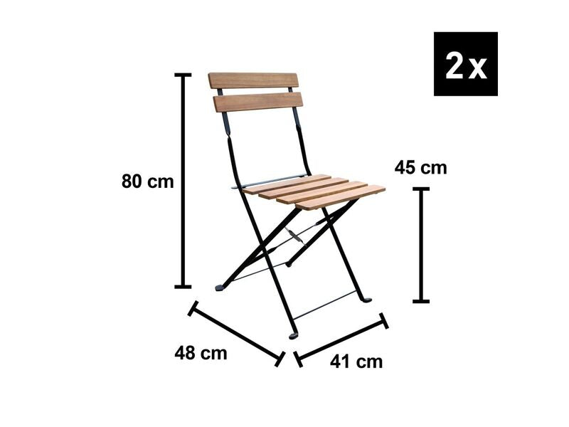 Balkonmöbel-Set Acari 3-teilig Klappstuhl Klapptisch Stahl Akazie schwarz 220kg - 4007873338502