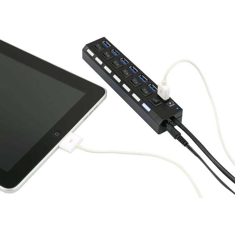 Renkforce 7 Port USB 3.0-Hub einzeln schaltbar Status-LEDs iPad-Ladeport Schw278 - 4016139334042