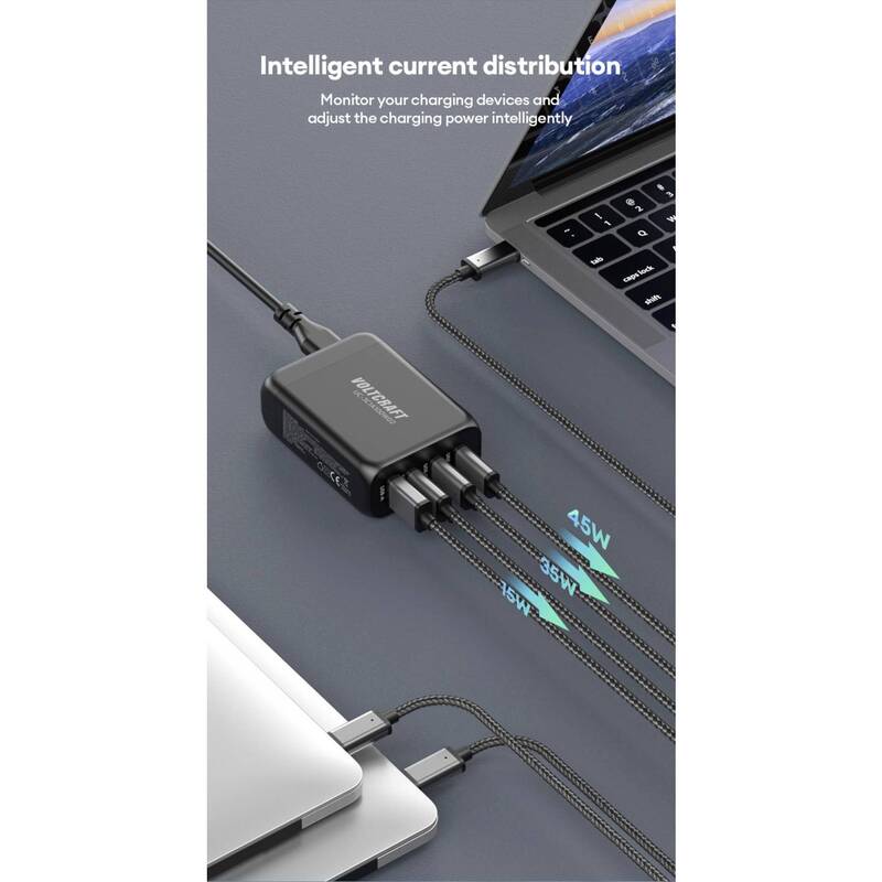 VOLTCRAFT USB Ladegerät Station Schwarz UC-3C1A140W02 GaN Netzteil 140W - 4064161342894