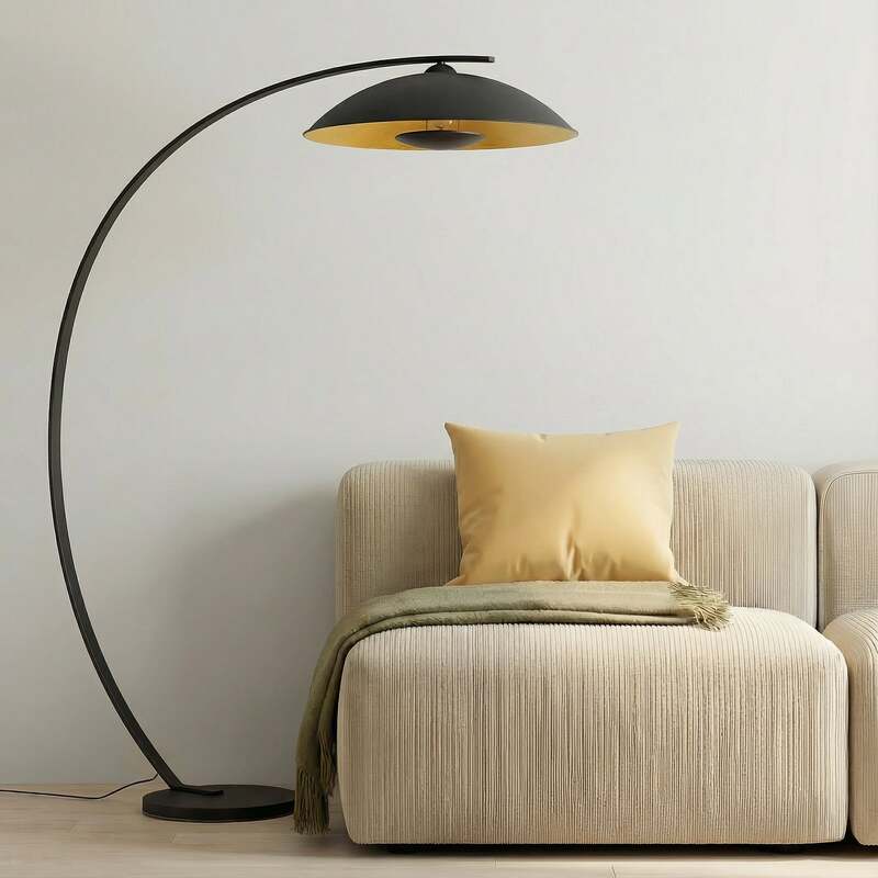 Lindby Bogenstehlampe Stehleuchte Emilienne schwarz goldfarben Wohnzimmer La574 - 4251096592771