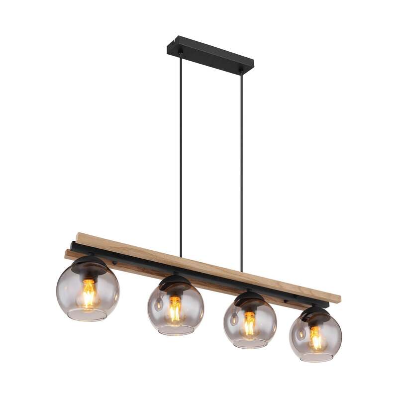 Hängelampe Conni 85 cm rauchgrau Holz/Glas 4-flg dimmbar Globo - 9007371444236
