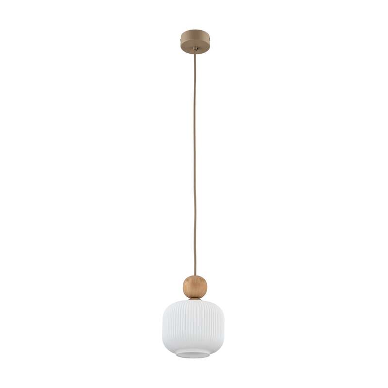 Pendelleuchte Ballo Hängelampe LED dimmbar 1-flammig weiß Ø15cm E14 Glas Holz - 5906135110490