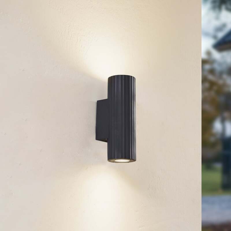 Lindby Außenwandleuchte Christa grau Beton 25 cm Riffel Wandlampe Lampe Leuchte - 4251911786088