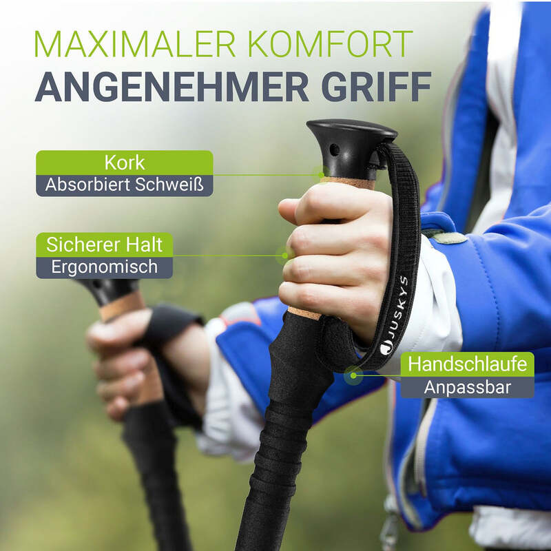 Nordic Walking Wanderstock Paar Aluminium Teleskop mit Zubehör Tasche schwarz - 4262437182506