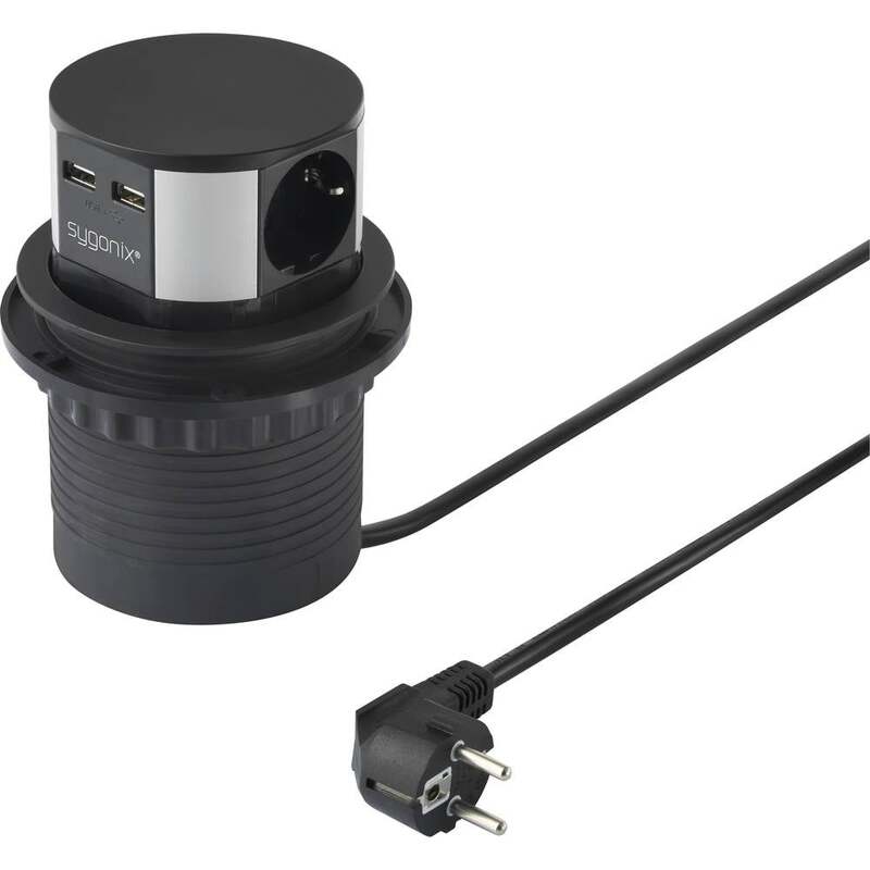 Sygonix SY-4780156 Steckdosenturm Schwarz Silber Schutzkontakt Steckdose 2 STÜCK - 4064161188492