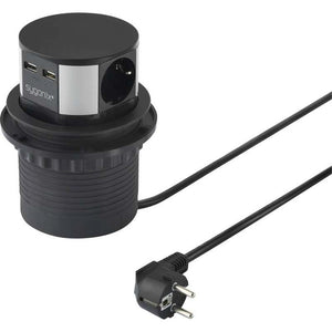 2x B-Ware Sygonix SY-4780156 Steckdosenturm Schwarz Silber Schutzkontakt Steckdose 2 STÜCK
