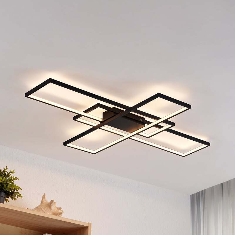 Lindby Deckenleuchte Tetson LED Lampe dimmbar schwarz 3200 Lumen 99x68cm Licht - 4251096587784