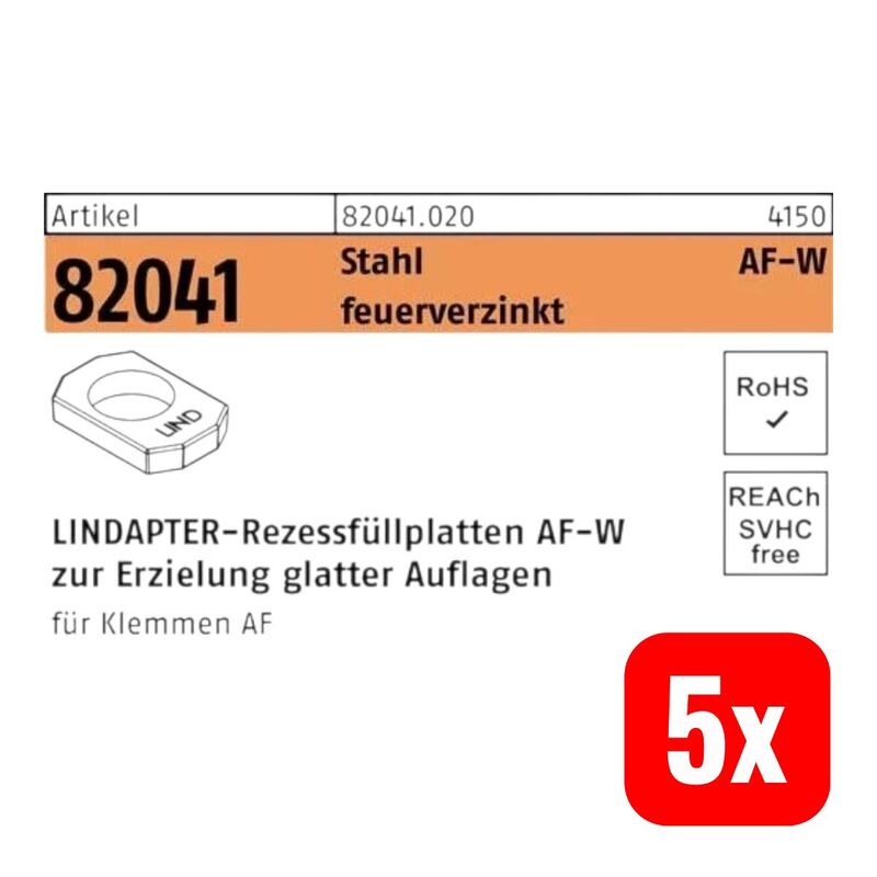 Lindapter Rezessfüllplatte R 82041 AFW M12 Stahl feuerverzinkt 1 Stück - 5051324000127