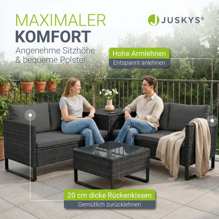 Gartenlounge Santorini 4 Personen modulare Polsterlounge Polyrattan Schwarz - 4262437180298