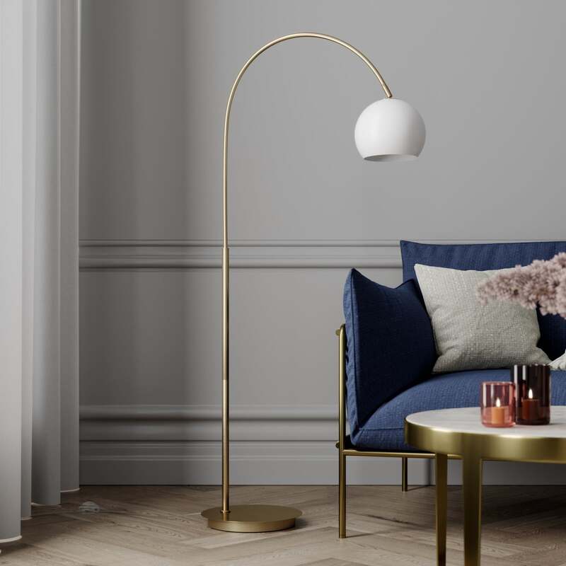 Lindby Bogenlampe Stehlampe Cynthia LED Lampe messingfarben 140cm E27 Leuchte - 4251096566048