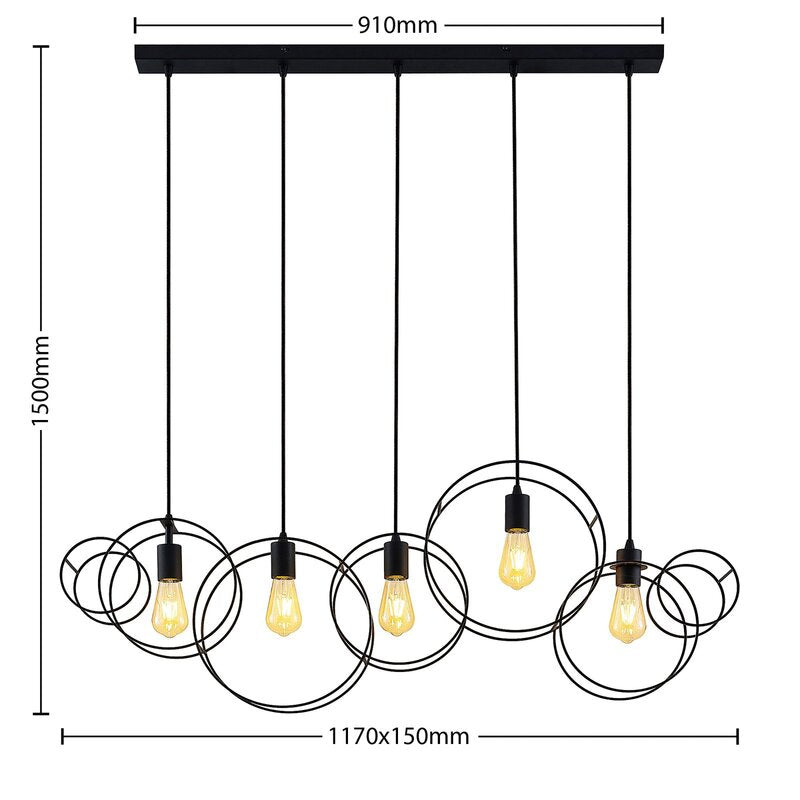 Lucande Andrik Hängeleuchte Hängelampe Lampe Leuchte 5-flmg. E27 Kreise schwar - 4251911702217