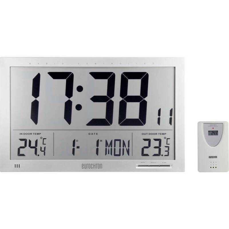 EUROCHRON EFWU Jumbo 102 Funk-Wanduhr mit Innentemperatur und Kalender - 4016139328645