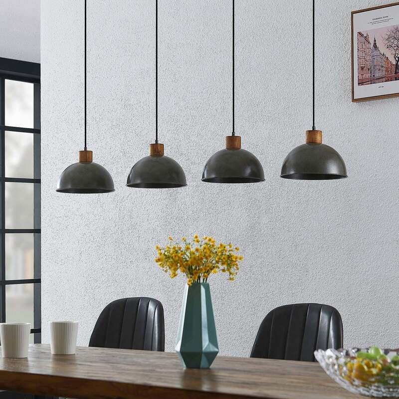 Lindby Durbis Hängeleuchte Hängelampe Lampe Leuchte 4-flmg. E27 natur dunkelgrau - 4251911719512