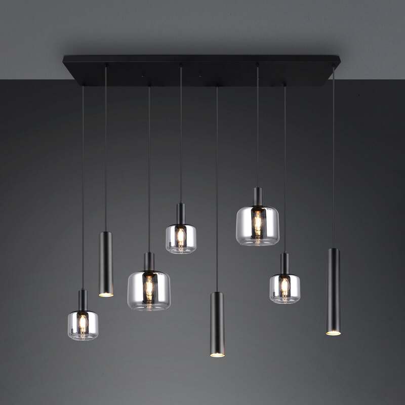 TRIO LIGHTING Hängelampe Pendelleuchte Mataro chrom/schwarz 118cm 8-flg Glas - 4017807612929