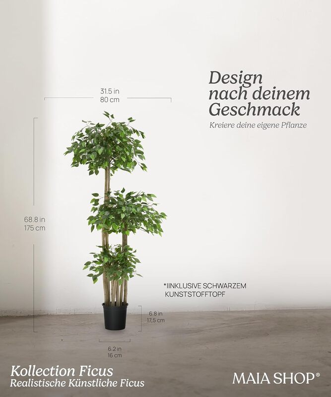 Maia Shop Kunstpflanze Kunstbaum Ficus Baum künstlich ohne Übertopf 175 cm - 8435240504490