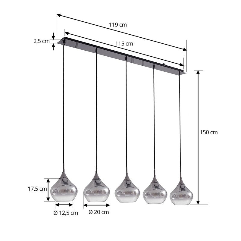 Lucande Hängeleuchte Jarven 5-flammig schwarz Glas Deckenlampe Lampe Leuchte97 - 4251911791570