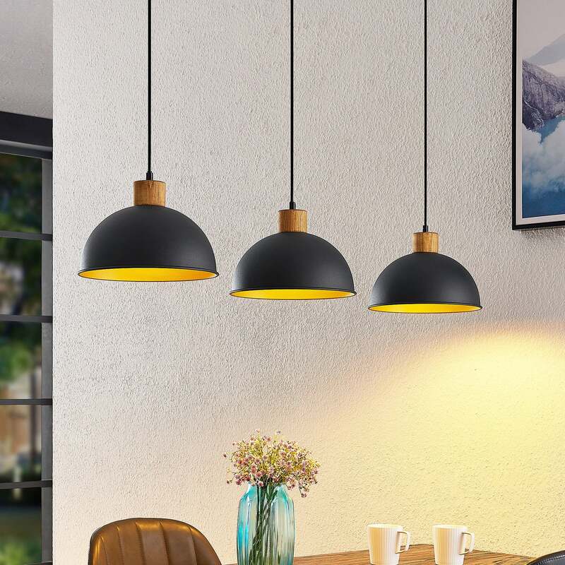 Lindby Hängeleuchte Flurin LED Pendelleuchte dimmbar schwarz-gold 107x26cm 3-flg - 4251096599930