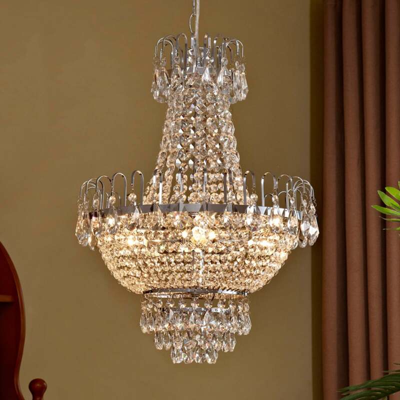 Lindby Kronleuchter Casparia LED Hängelampe Kristall dimmbar chromfarben Ø44cm - 4251096509366