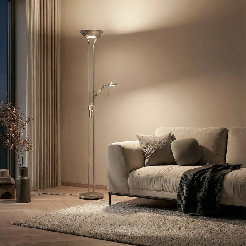 Lindby LED Stehleuchte Josefin dimmbar Leselicht Lampe nickel satiniert 180cm - 4251096532388