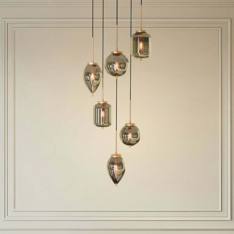 Lucande Hängeleuchte Pendelleuchte Elani Glas schwarz gold E14 LED 6-flammig - 4255830906374
