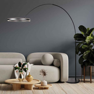 B-Ware Steinhauer Stehlampe Ringlux moderne Lampe dimmbar schwarz 215cm Höhe 50cm Ø