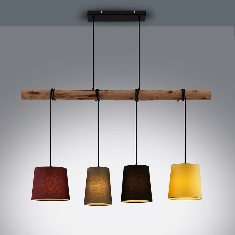 Lindby Hängeleuchte Moskau LED Pendelleuchte dimmbar rot grau Holz Textil 116cm - 4251096581164